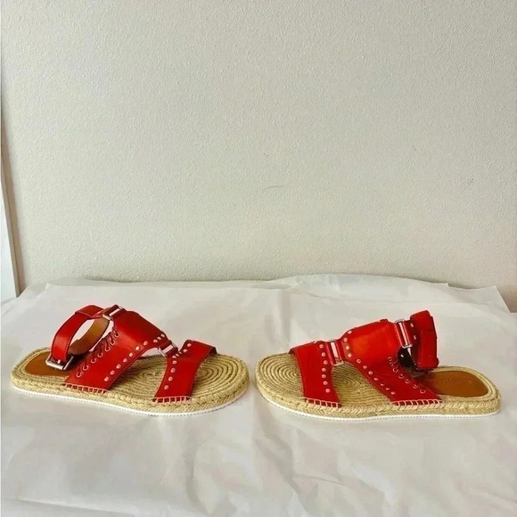 NWOT SEE BY CHLOÉ Yuna Rust Red Orange Espadrille Ankle Leather Sandals Size 8 - Picture 6 of 10